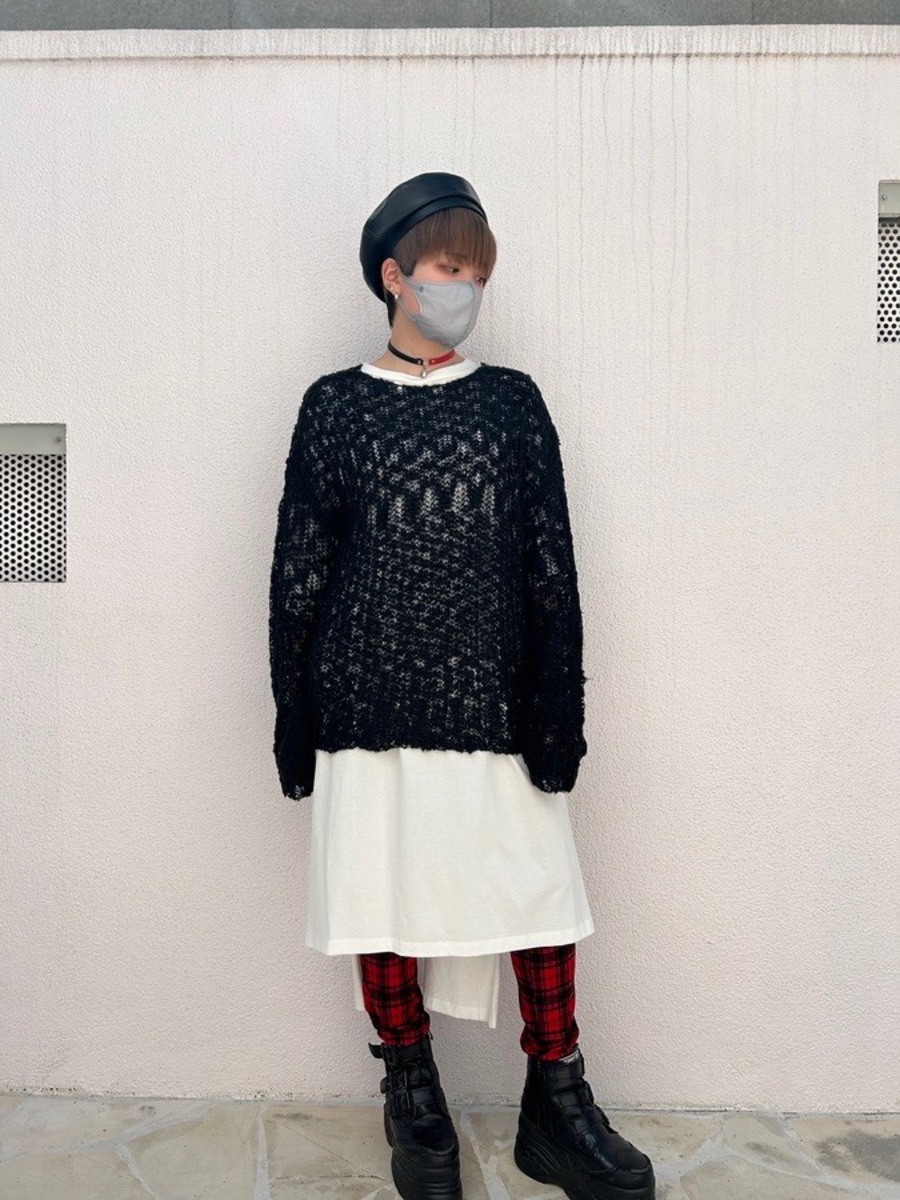 ニット サマーニット 長袖 ブラック Fサイズ レディース HELLCATPUNKS ヘルキャットパンクス サマーニット HELLCATPUNKS ニット セーター 長袖 ダメージ ブラック Fサイズ