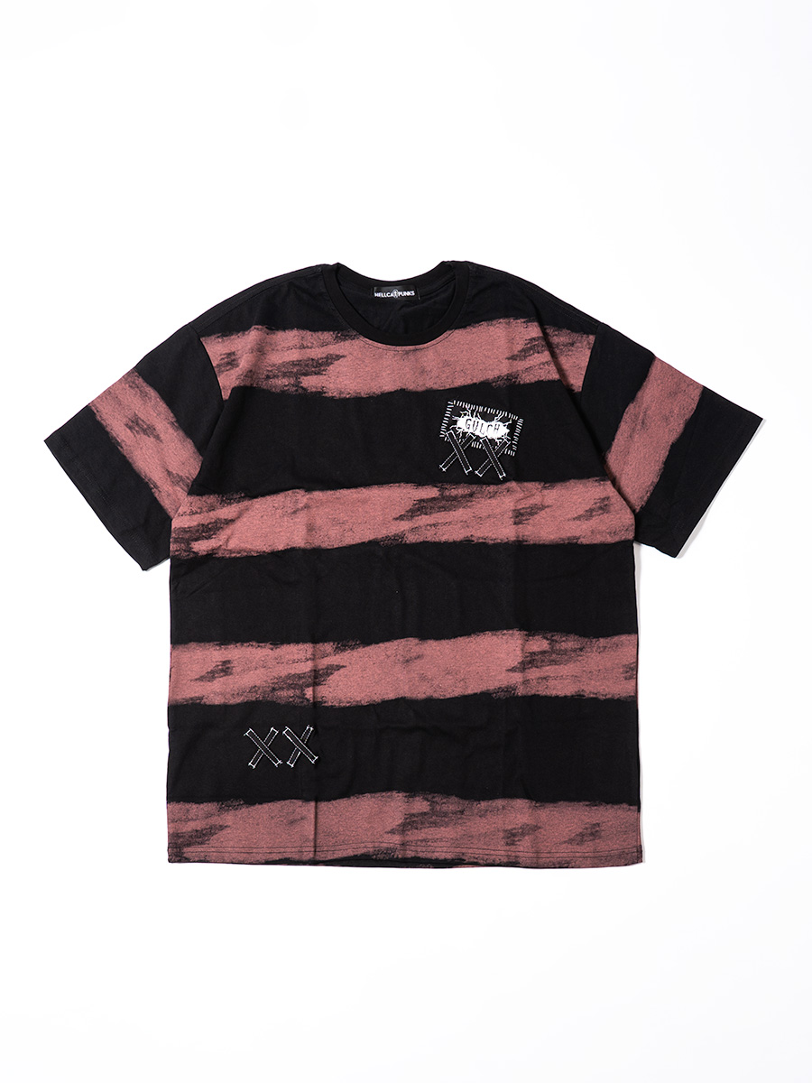 Tシャツ 半袖 ボーダー プリント ブラック ホワイト Fサイズ レディース HELLCATPUNKS ヘルキャットパンクス クマボーダービッグTシャツ ボーダービッグTシャツ/HELLCATPUNKS(ヘルキャットパンクス