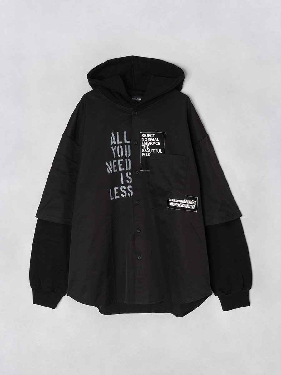 レイヤードフードシャツ